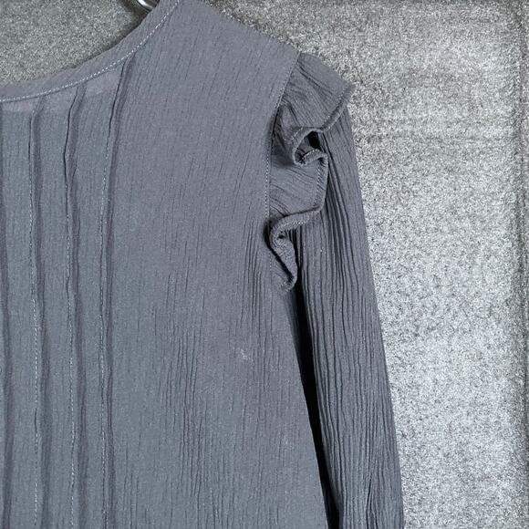 LOFT Womens Blouse Black Pleated Front 3/4 Flared Sleeve Ruffles Stretch Small - Picture 4 of 14